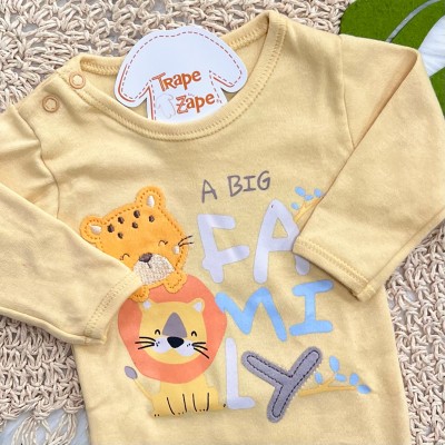 Kit 3 Peças - Bodys Manga Longa Wild Boy - Off White e Azul Jeans, Off White e Mostarda